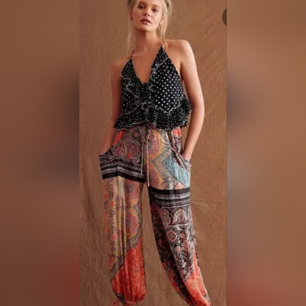 Free People "BEGONIA" BALLOON Boho Wide Leg Pants L Large - Picture 3 of 14